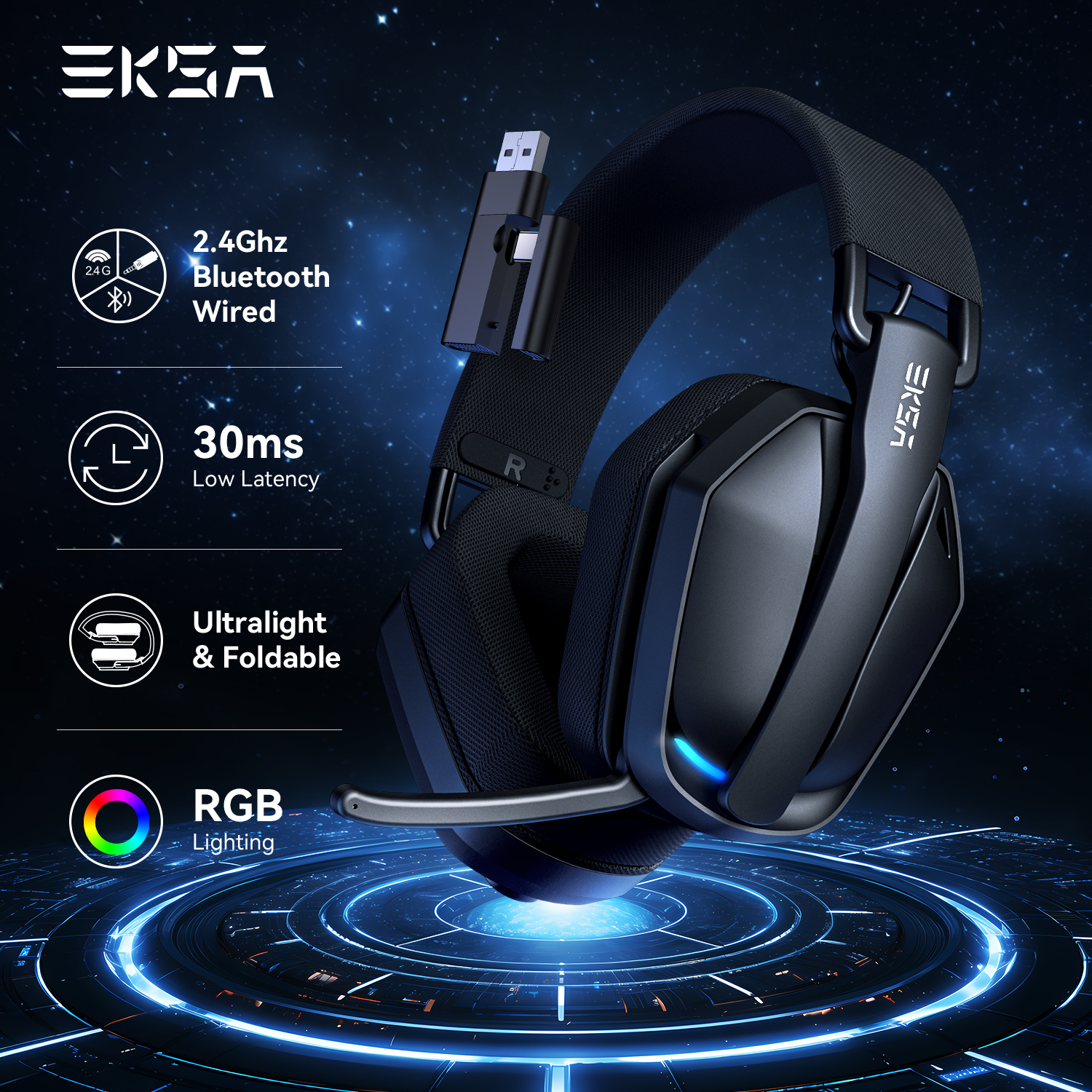 Gaming Headset Rgb - EKSA G19BT 2.4GHz Wireless Gaming Headphones