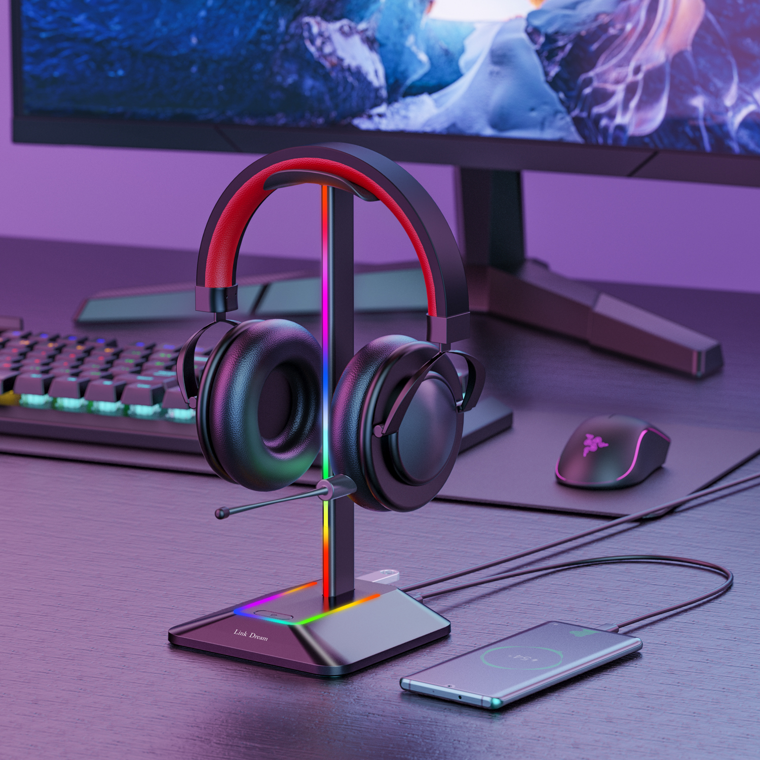 New Bee Z8 RGB Headphones Stan - Headphone Stand Desk avaliação e preço