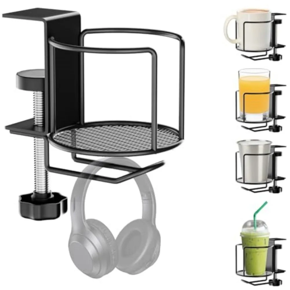 2-in-1 Adjustable Desk Cup Hol - Headphone Stand Desk avaliação e preço
