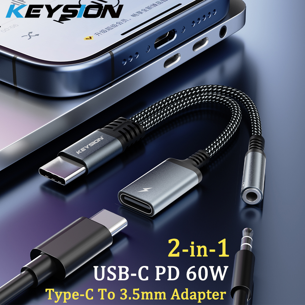 KEYSION 2 in 1 Type C to 3.5mm - Earphone Splitter Jack avaliação e preço