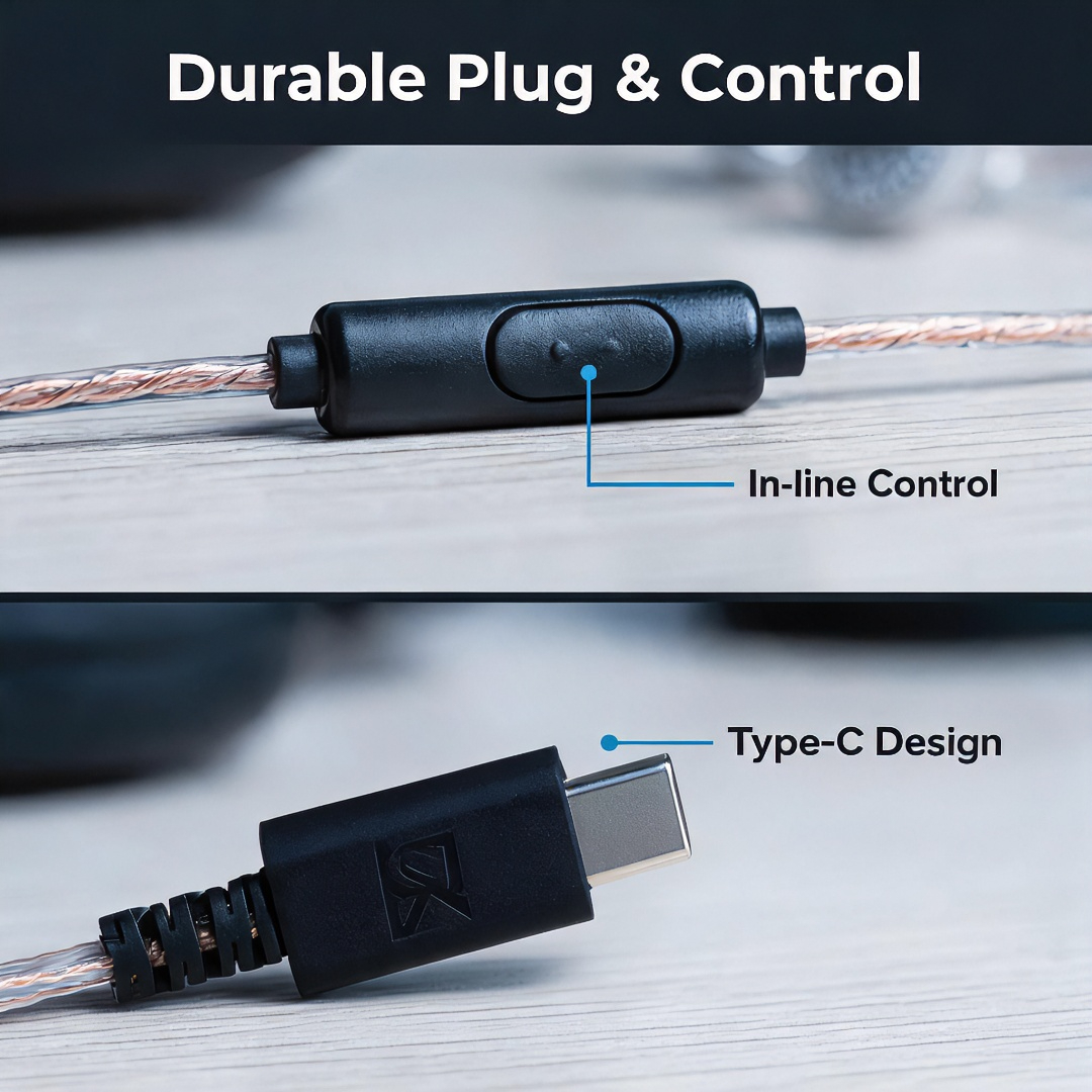 Type-C Wired Earbuds Retro Loo - Wired Earphone Mic avaliação e preço